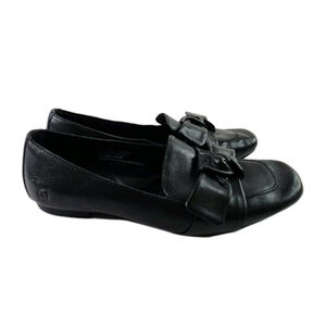 Born Carrine Bow Black Leather Slip-On Flat Loafers Women’s Size 7M